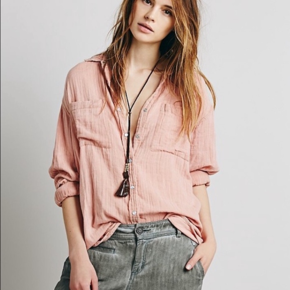 Charcoal purple button up free people top